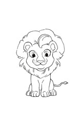 Obraz premium Cute Baby Lion Line Art Illustration, Coloring Page Style