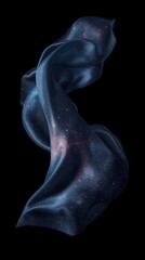 Naklejka premium Abstract flowing blue silk fabric with galaxy star pattern on black background