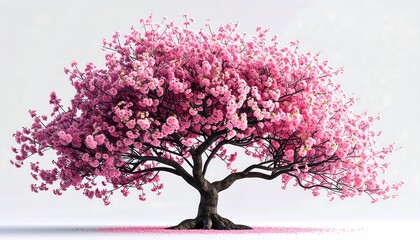 Obraz premium A vibrant cherry blossom tree, bursting with pink blooms, stands against a soft, muted background