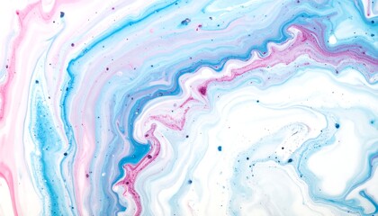 Abstract swirls of light blue, pink, and white create a flowing, marbled effect, resembling fluid art