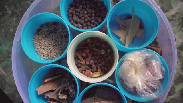 Indian Cooking Spices in Plastic Containers