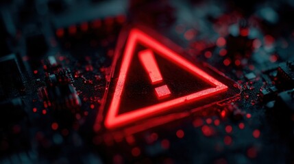 Red skull and crossbones warning symbol glows on a Computer circuit board indicating a cyber attack or security breach