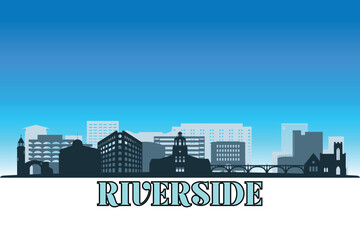 Fototapeta premium Global city Riverside shown in a detailed vector skyline with a bright blue sky