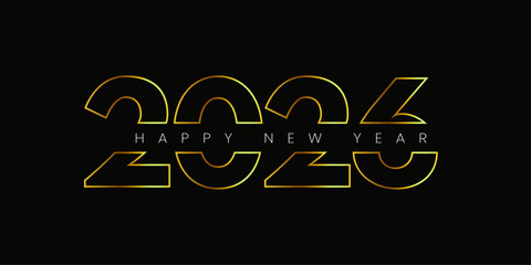 Luxurious Black and Gold &ldquo;Happy New Year 2026&rdquo; Celebration Design &ndash; Elegant Festive Vector Graphic with Shiny Metallic Typography for Invitations, Social Media, Party Promotions, and Event Branding