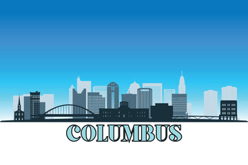 Naklejka premium Global city Columbus shown in a detailed vector skyline with a bright blue sky
