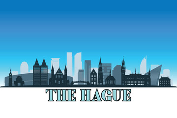 Fototapeta premium Global city The Hague shown in a detailed vector skyline with a bright blue sky