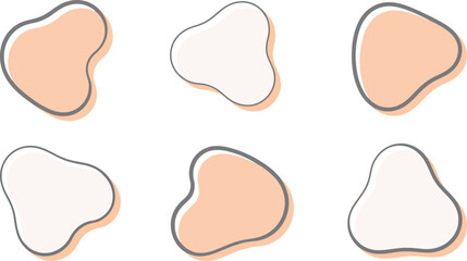 Set of six abstract organic shapes in pastel colors with dark outlines