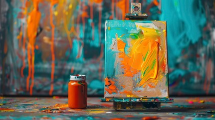 A photo of a gallon of paint with a painting