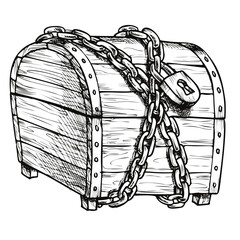 Treasure Chest Protected Metal Chain Ink Vector⁠
