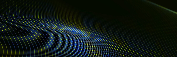 Beautiful curved wave on a dark background. Digital technology background. Concept of network. 3D