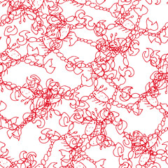 Seamless pattern with abstract doodle red crayfish on white background.