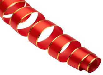 A red ribbon with gold stripes, elastic band, gold, knot, loop, red, ribbon, roll, strip, tape, tube 