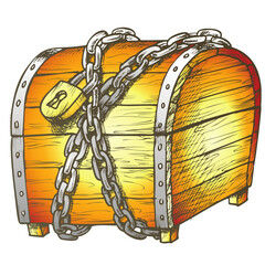 Treasure Chest Protected Metal Chain Color Vector⁠
