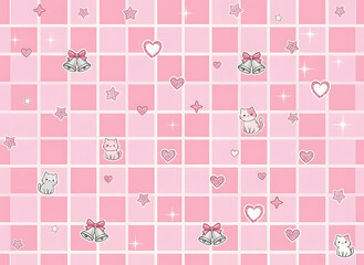 cute kawaii cat seamless pattern pink square background wallpaper