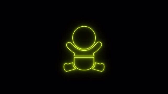 Human newborn baby, toddler or infant flat neon icon video animation for apps and websites