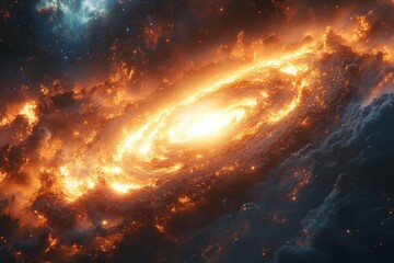 Obraz premium Radiant Galaxy With Fiery Edges In Space