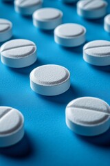 Rows Of White Pills On Blue Surface
