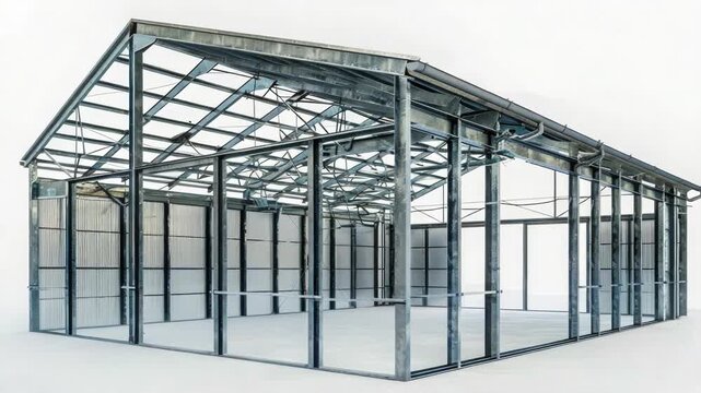 Video A large industrial building with a transparent glass roof and steel framework