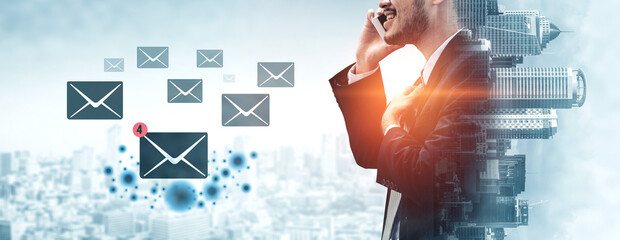 An email inbox with a new message notification alert. A concept of digital communication, correspondence, and unread electronic mail. Motif