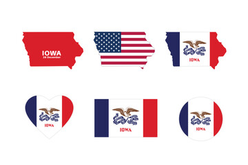 Iowa flag and map set. Iowa state flag to celebrate December 28th.