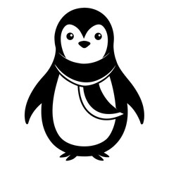 Penguin with Scarf Illustration vector clean black silhouette design white background