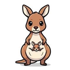 Adorable Cartoon Kangaroo with Joey in Pouch