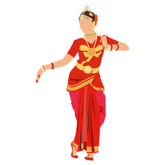 Beautiful indian girl dancer of Indian classical dance bharatanatyam vector illustration. Culture and traditions of India.