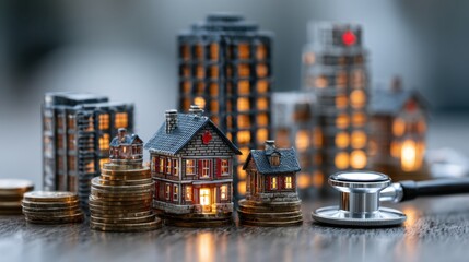 Health insurance investment and financial planning depicting hospital asset advantage with strategic decision making, medical security, and economic growth