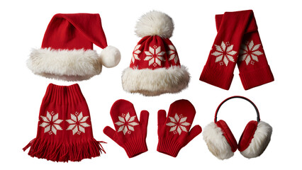 Christmas holiday winter apparel set isolated on transparent background