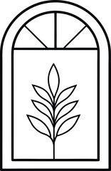 Arched Window Frame with Botanical Line Art Illustration