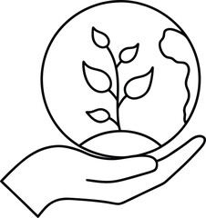 Hand Holding Earth with Growing Plant Icon