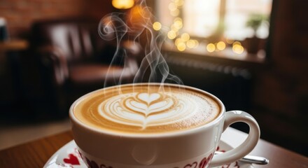 Valentine Themed Coffee Cup With Heart Foam Art 