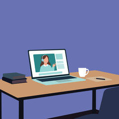 Flat Vector Night-Time Online Study Scene