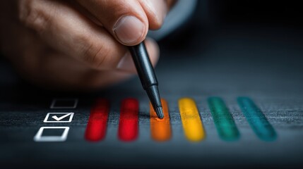Businessman marking checklist with pen and tracking project development with loading progress bar, monitoring ongoing business progress