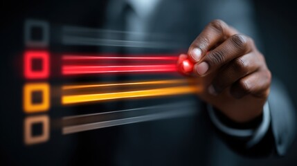 Businessman marking checklist with pen and tracking project development with loading progress bar, monitoring ongoing business progress