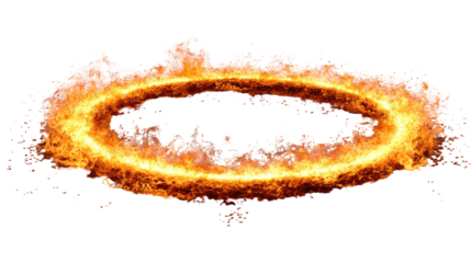 Orange Fire Ring Forming a Perfect Circle Intense Glow on transparent background