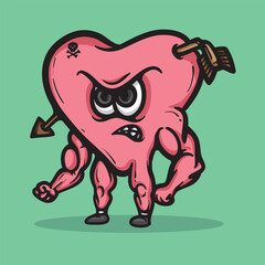 Heart with big muscle Cartoon Vector Illustration