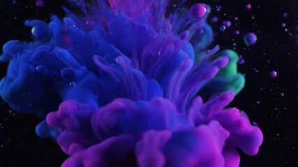 Dynamic burst of deep indigo and violet liquid colors gracefully unfolding in water, producing a stunning, hypnotic abstract composition of evolving shapes and textures - Powered by Adobe