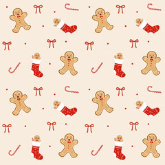 Gingerbread Men and Christmas Stockings Seamless Pattern