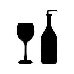 Stylized silhouette of a wine glass alongside a bottle equipped with a pump dispenser, an intriguing graphic representation for drinks, serving, and modern beverage concepts.