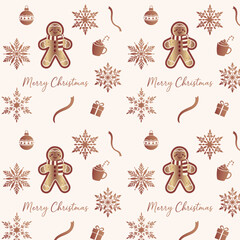 Sweet Gingerbread Man and Snowflake Christmas Pattern