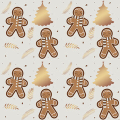 Gingerbread Man and Gold Christmas Tree Pattern