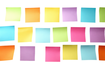 Sticky notes on a white board isolated on transparent background