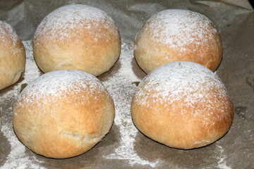 Close up of freshly home made bread rolls freshly out of the oven