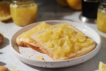 Sandwiches with lemon marmalade served on the table	