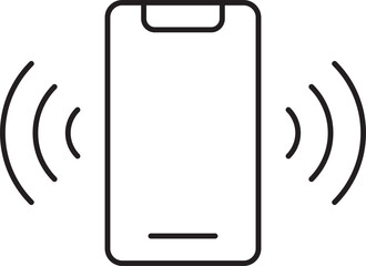 Line art icon of a vibrating smartphone, indicating an incoming call or notification.