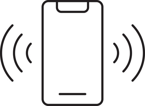 Line art icon of a vibrating smartphone, indicating an incoming call or notification.