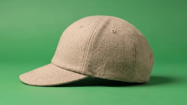 Minimalist Beige Baseball Cap on a Vibrant Green Background.