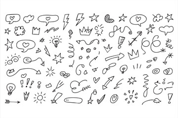 Obraz premium Fun Doodle Sheet with Arrows, Clouds, Hearts, and Scribbles