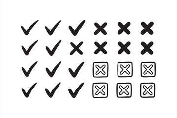 Simple decision symbols with tick and cross marks for UI components